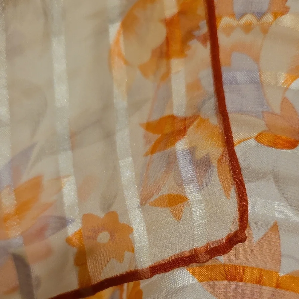 Dior Cream Scarf with Orange Floral Print and Pale Lilac Accents